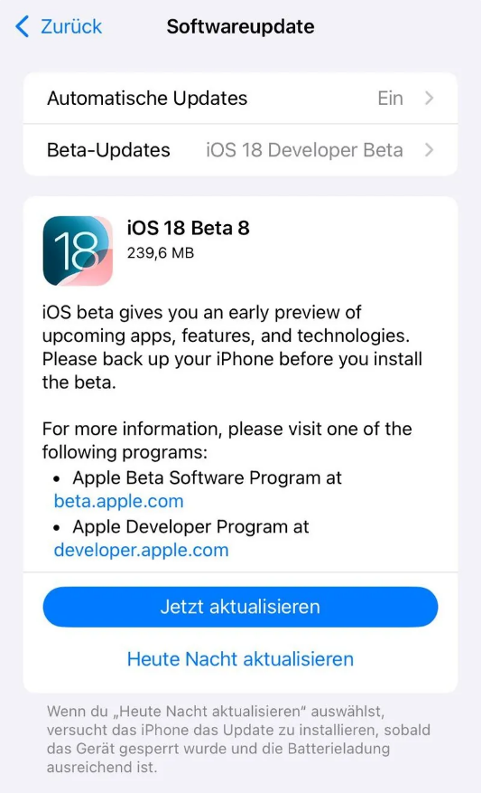 噶尔苹果手机维修分享苹果 iOS / iPadOS 18 开发者预览版 Beta 8 发布 